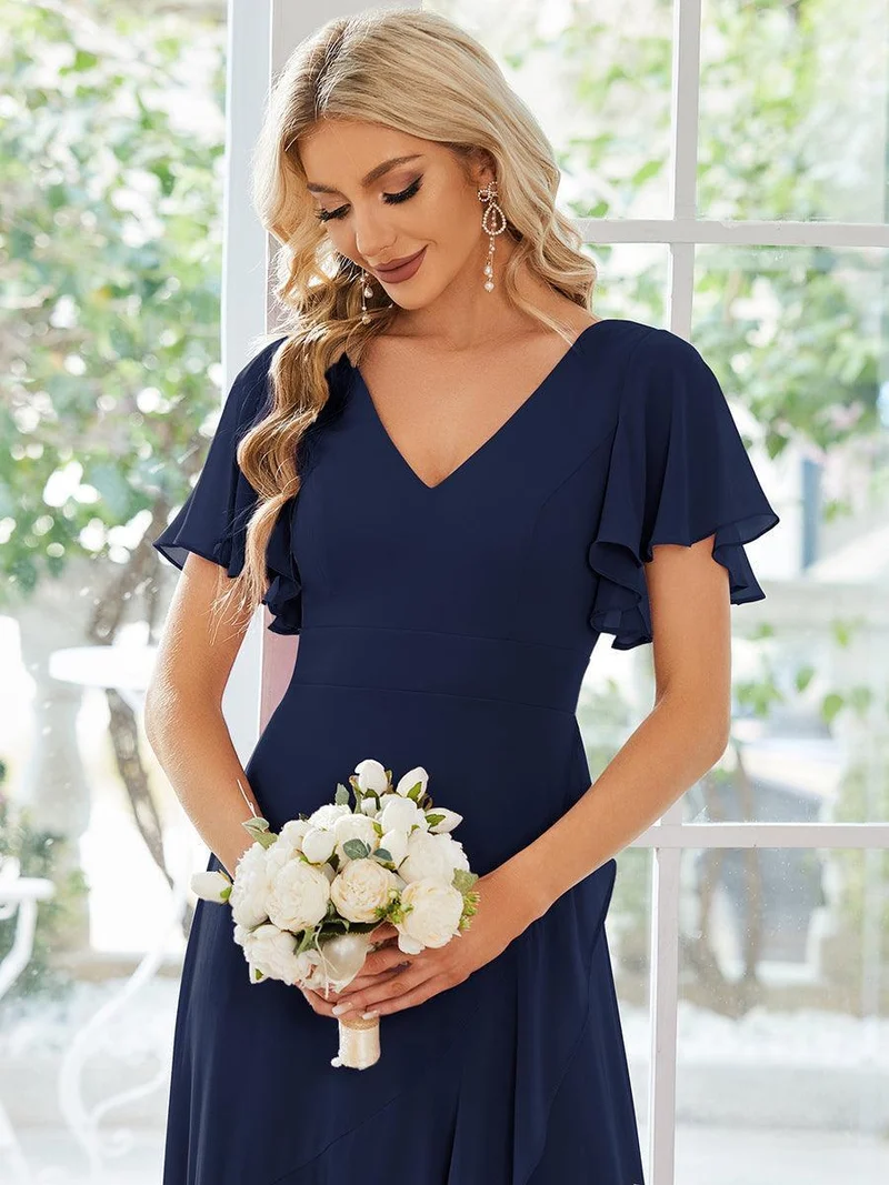 ever OREE|Robe demoiselle d'honneur Mousseline Ourlet en feuille de lotus Charmante(Vente Finale)