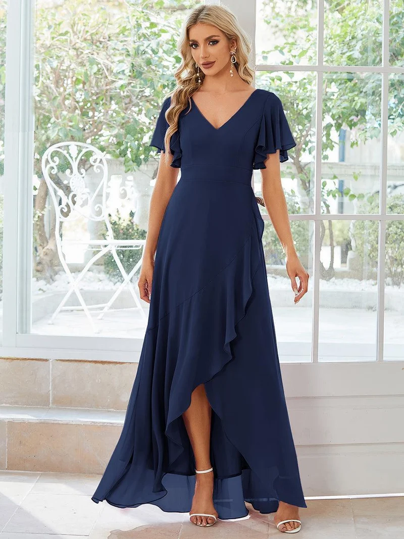 ever OREE|Robe demoiselle d'honneur Mousseline Ourlet en feuille de lotus Charmante(Vente Finale)