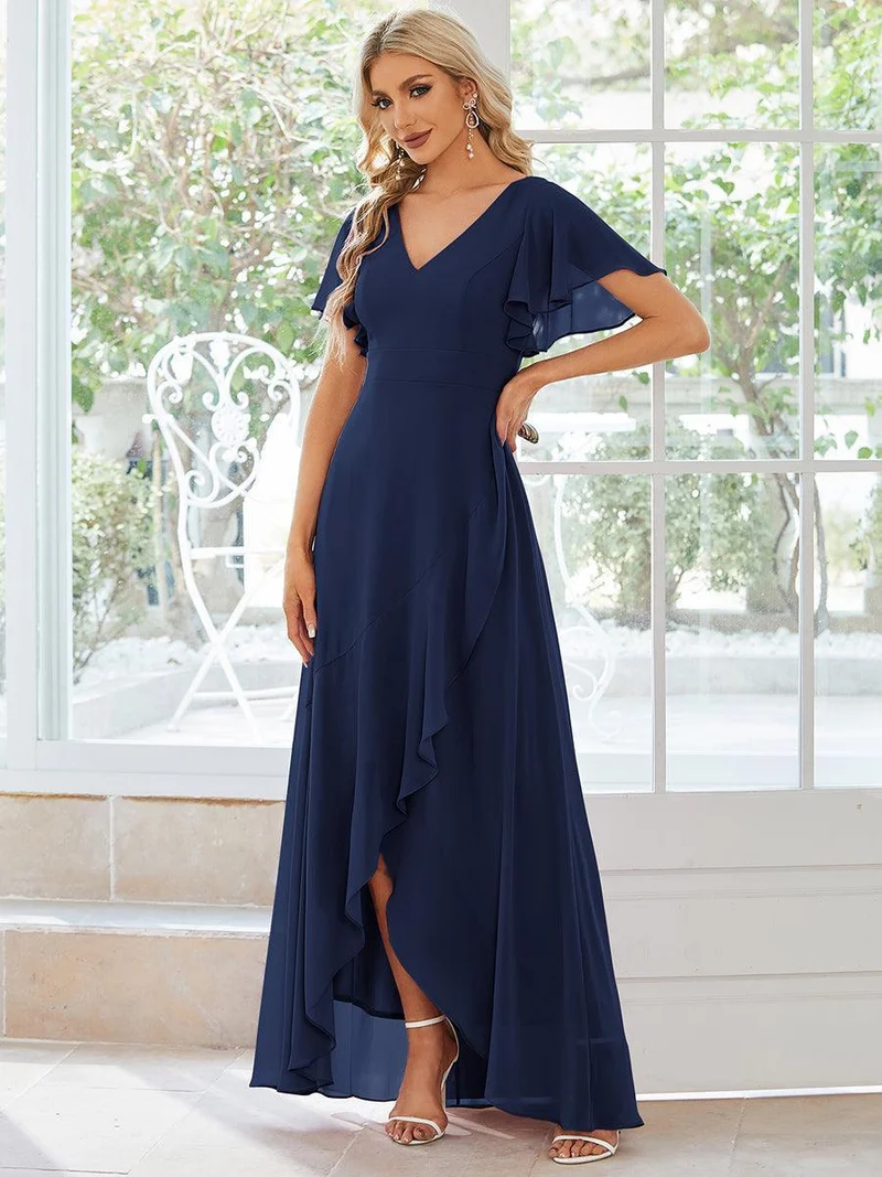ever OREE|Robe demoiselle d'honneur Mousseline Ourlet en feuille de lotus Charmante(Vente Finale)