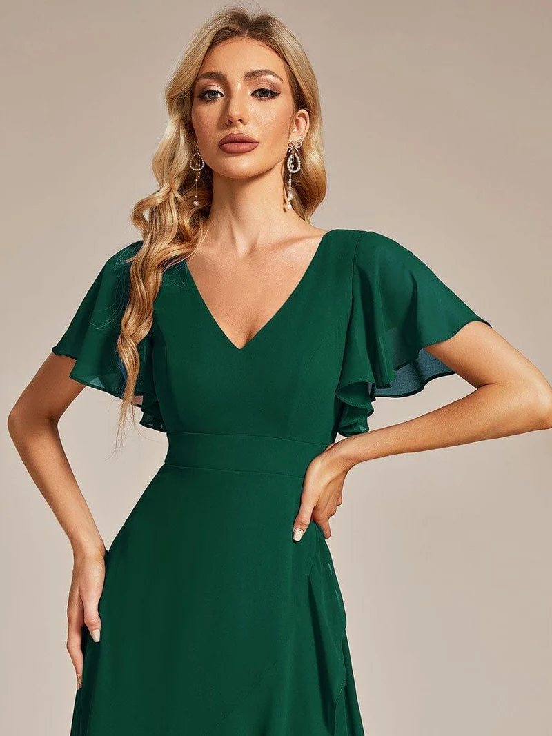 ever OREE|Robe demoiselle d'honneur Mousseline Ourlet en feuille de lotus Charmante(Vente Finale)