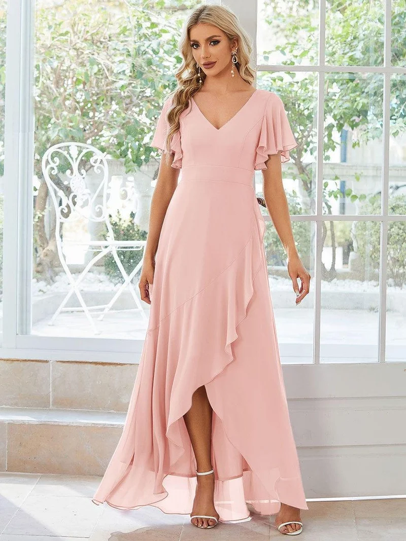 ever OREE|Robe demoiselle d'honneur Mousseline Ourlet en feuille de lotus Charmante(Vente Finale)