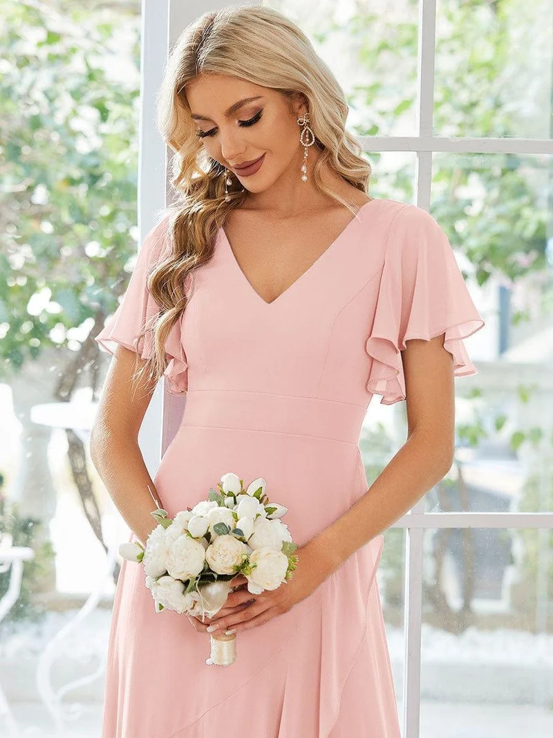 ever OREE|Robe demoiselle d'honneur Mousseline Ourlet en feuille de lotus Charmante(Vente Finale)