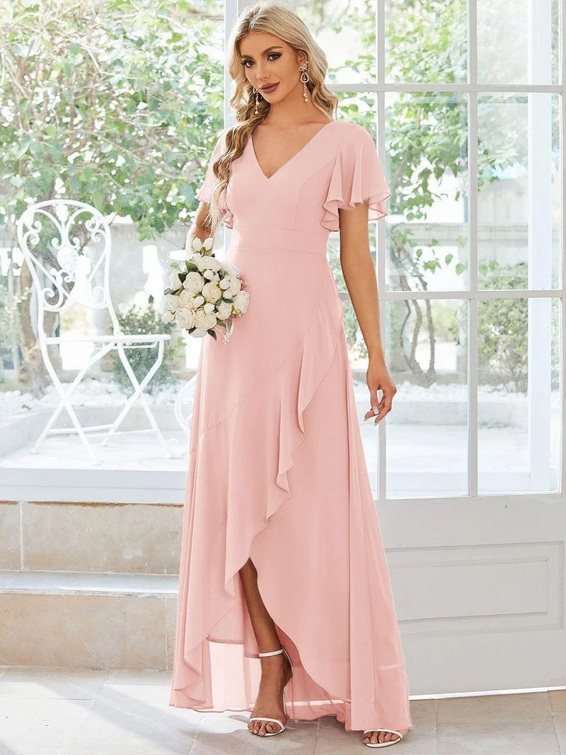 ever OREE|Robe demoiselle d'honneur Mousseline Ourlet en feuille de lotus Charmante(Vente Finale)