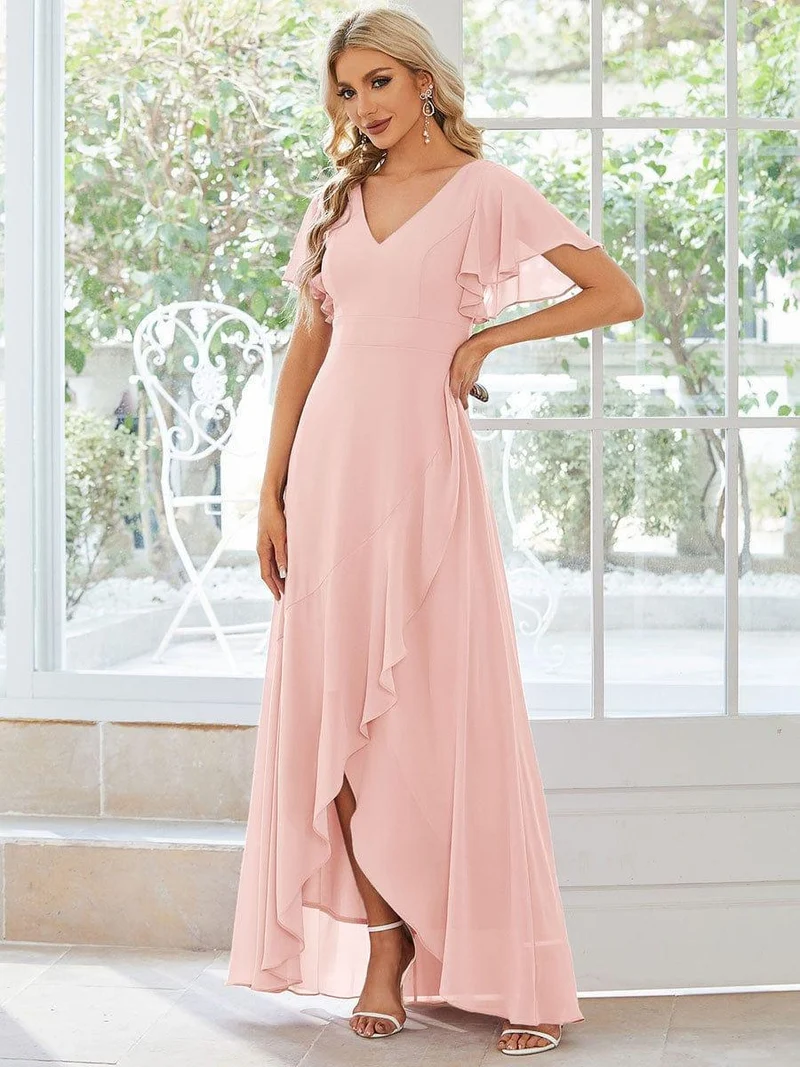 ever OREE|Robe demoiselle d'honneur Mousseline Ourlet en feuille de lotus Charmante(Vente Finale)