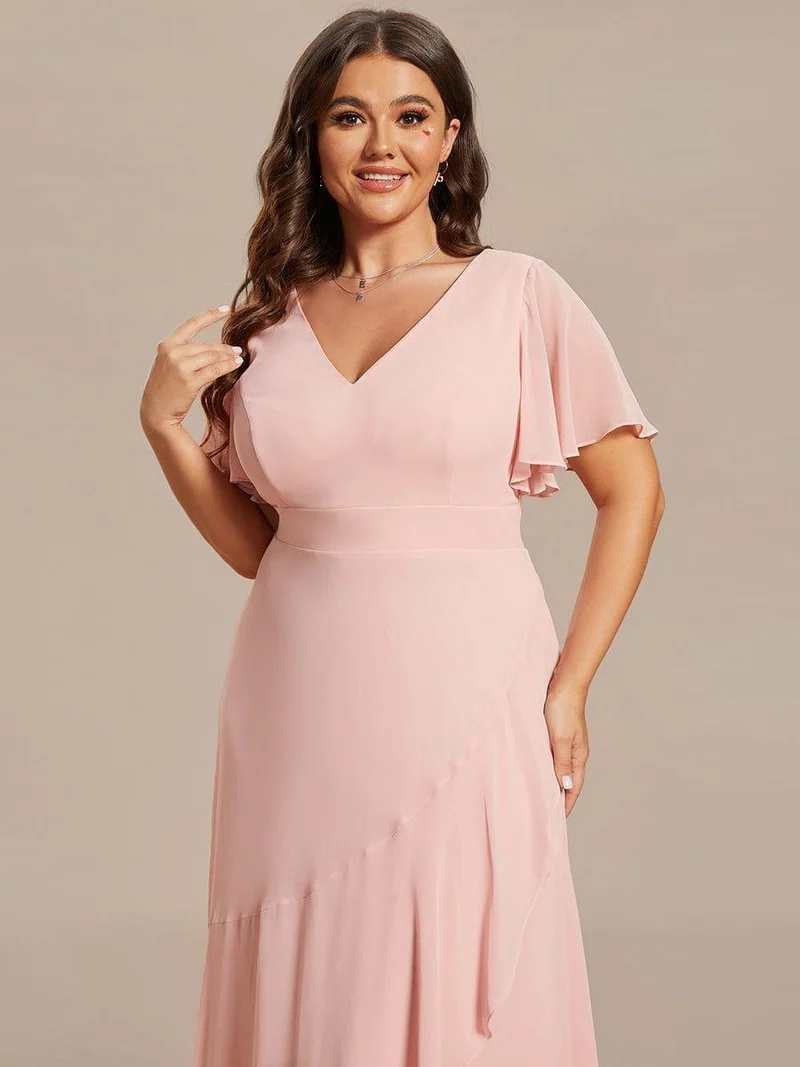 ever OREE|Robe demoiselle d'honneur Mousseline Ourlet en feuille de lotus Charmante(Vente Finale)