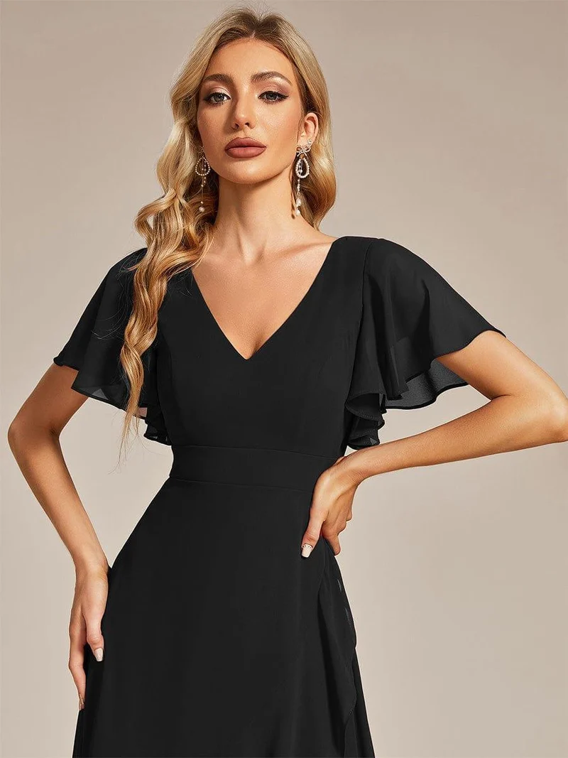 ever OREE|Robe demoiselle d'honneur Mousseline Ourlet en feuille de lotus Charmante(Vente Finale)