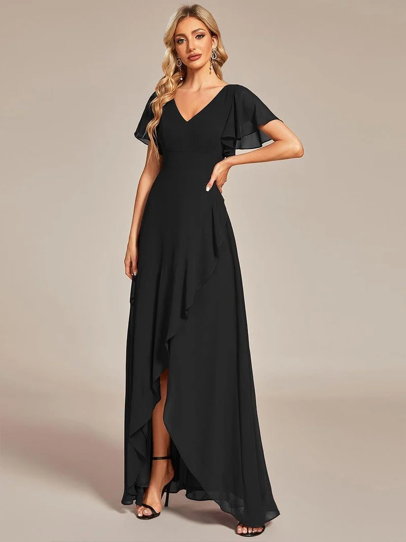 ever OREE|Robe demoiselle d'honneur Mousseline Ourlet en feuille de lotus Charmante(Vente Finale)