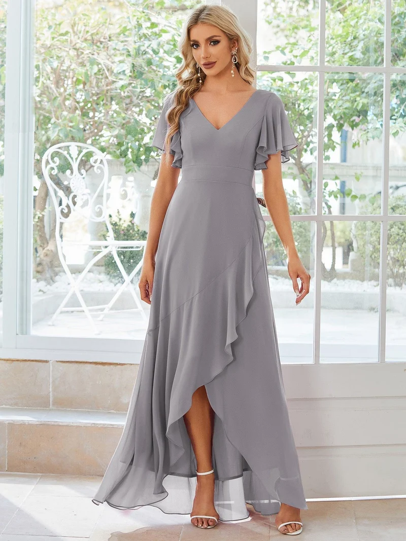 ever OREE|Robe demoiselle d'honneur Mousseline Ourlet en feuille de lotus Charmante(Vente Finale)