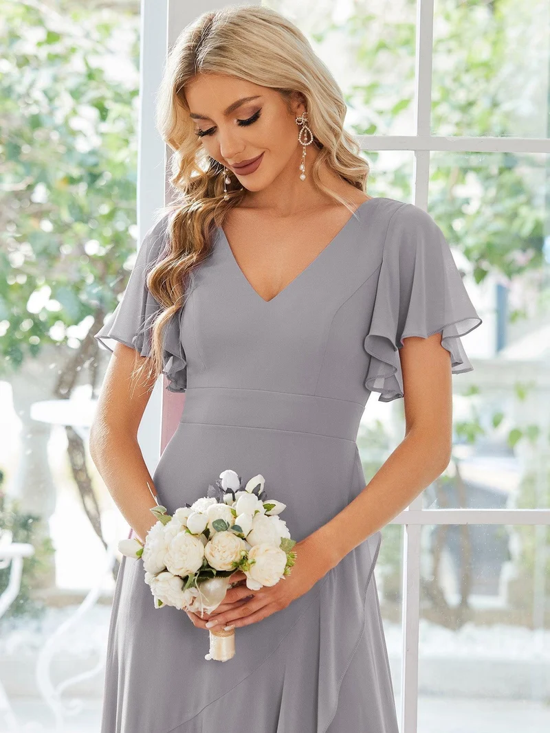 ever OREE|Robe demoiselle d'honneur Mousseline Ourlet en feuille de lotus Charmante(Vente Finale)