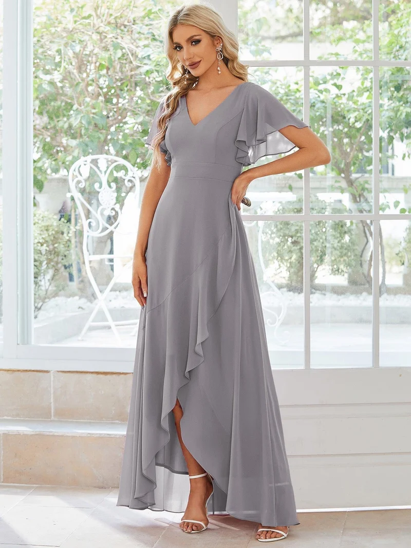 ever OREE|Robe demoiselle d'honneur Mousseline Ourlet en feuille de lotus Charmante(Vente Finale)