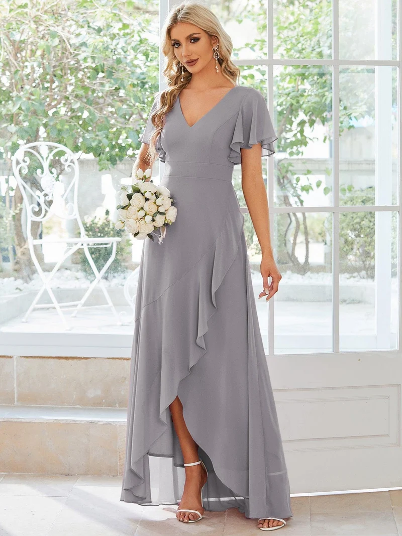 ever OREE|Robe demoiselle d'honneur Mousseline Ourlet en feuille de lotus Charmante(Vente Finale)