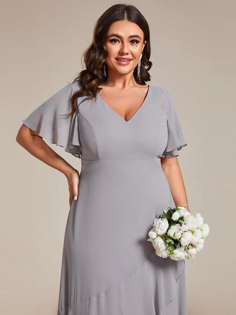 ever OREE|Robe demoiselle d'honneur Mousseline Ourlet en feuille de lotus Charmante(Vente Finale)