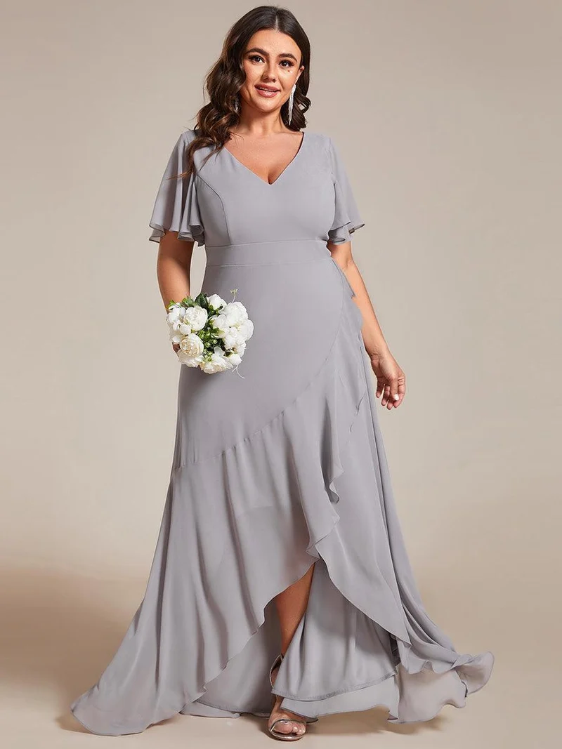 ever OREE|Robe demoiselle d'honneur Mousseline Ourlet en feuille de lotus Charmante(Vente Finale)