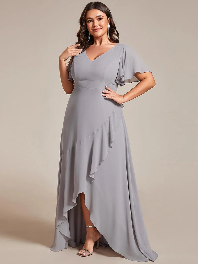 ever OREE|Robe demoiselle d'honneur Mousseline Ourlet en feuille de lotus Charmante(Vente Finale)