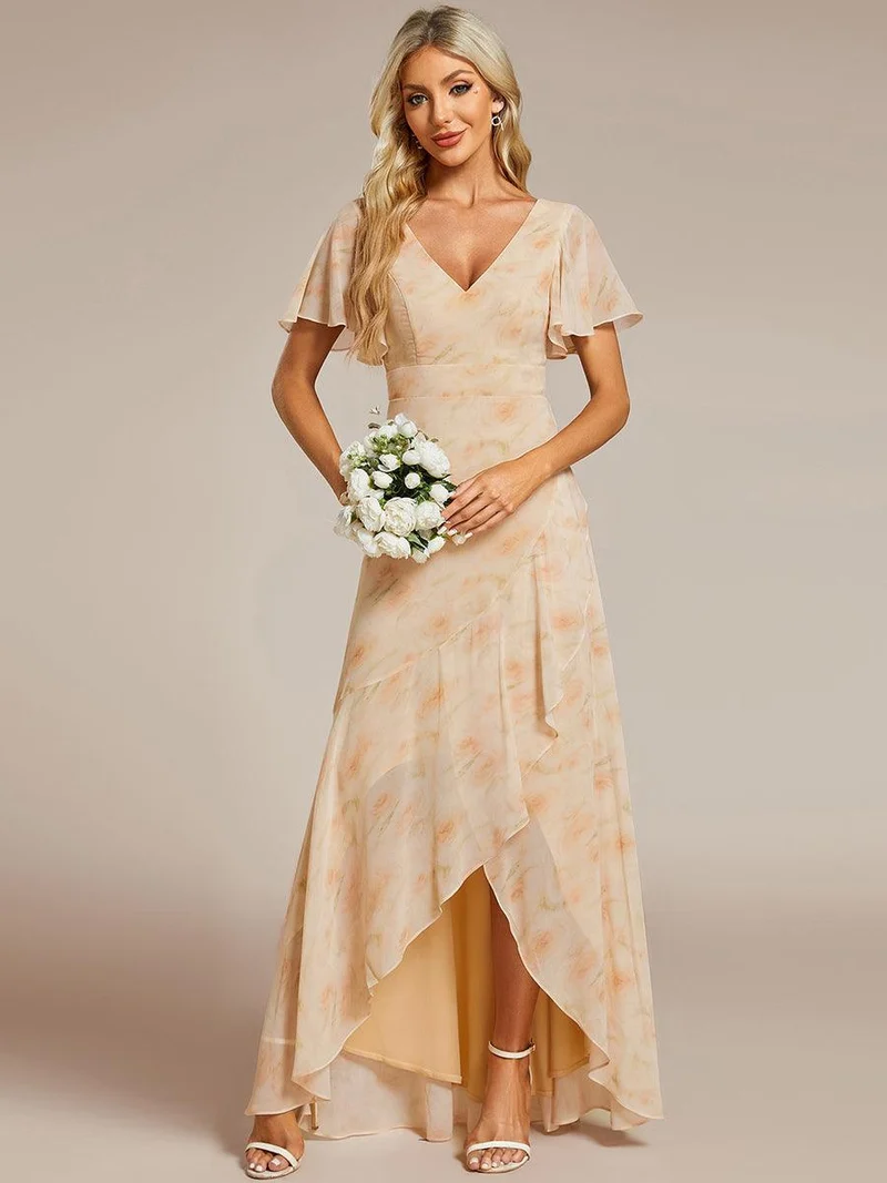 ever OREE|Robe demoiselle d'honneur Mousseline Ourlet en feuille de lotus Charmante(Vente Finale)
