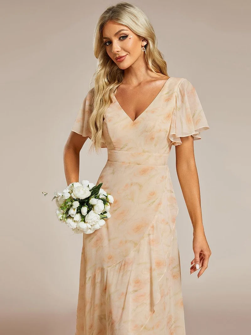 ever OREE|Robe demoiselle d'honneur Mousseline Ourlet en feuille de lotus Charmante(Vente Finale)