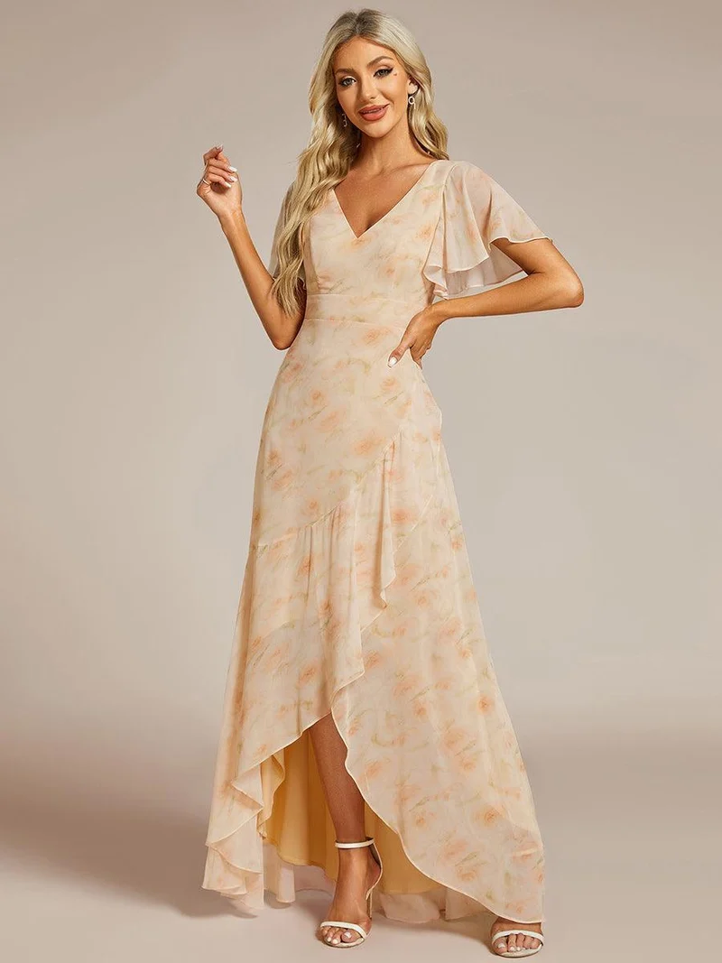 ever OREE|Robe demoiselle d'honneur Mousseline Ourlet en feuille de lotus Charmante(Vente Finale)