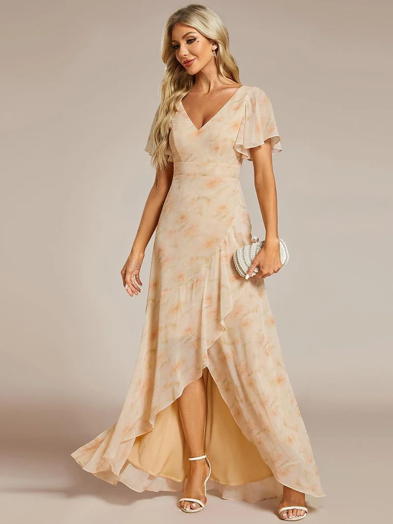 ever OREE|Robe demoiselle d'honneur Mousseline Ourlet en feuille de lotus Charmante(Vente Finale)