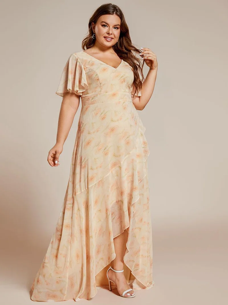 ever OREE|Robe demoiselle d'honneur Mousseline Ourlet en feuille de lotus Charmante(Vente Finale)