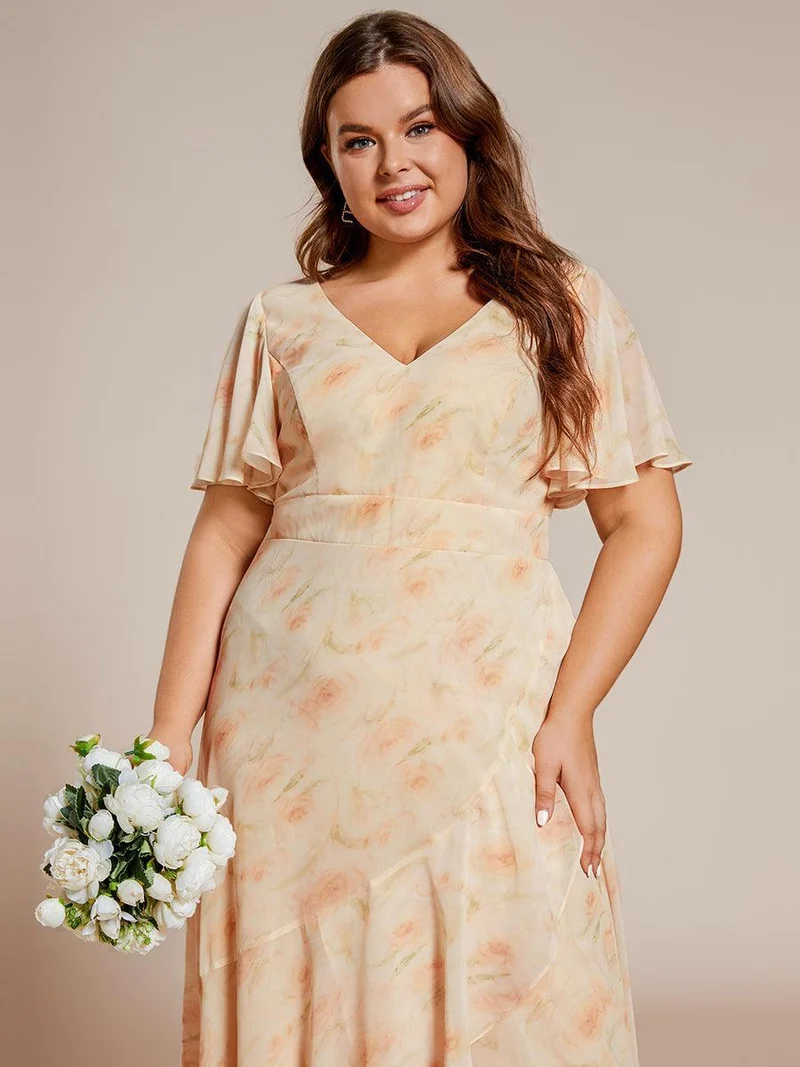 ever OREE|Robe demoiselle d'honneur Mousseline Ourlet en feuille de lotus Charmante(Vente Finale)