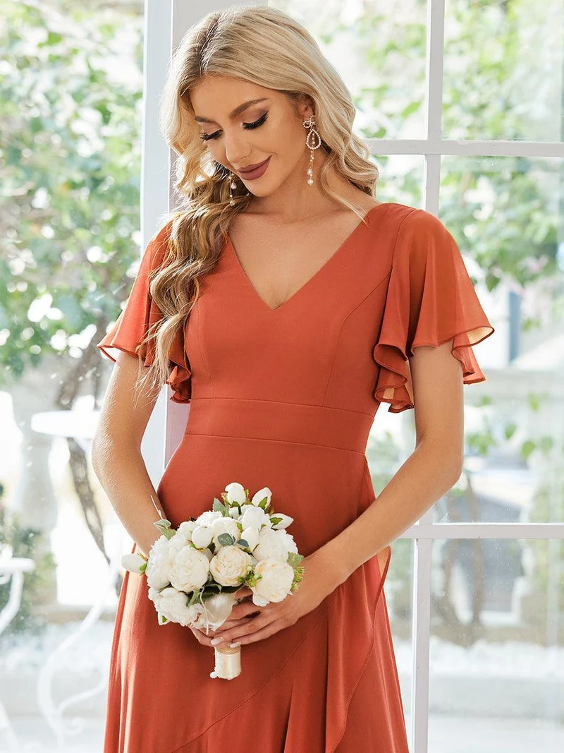 ever OREE|Robe demoiselle d'honneur Mousseline Ourlet en feuille de lotus Charmante(Vente Finale)