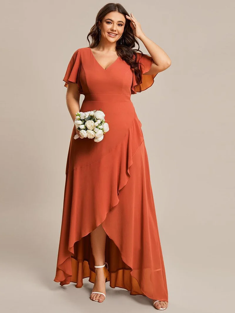 ever OREE|Robe demoiselle d'honneur Mousseline Ourlet en feuille de lotus Charmante(Vente Finale)
