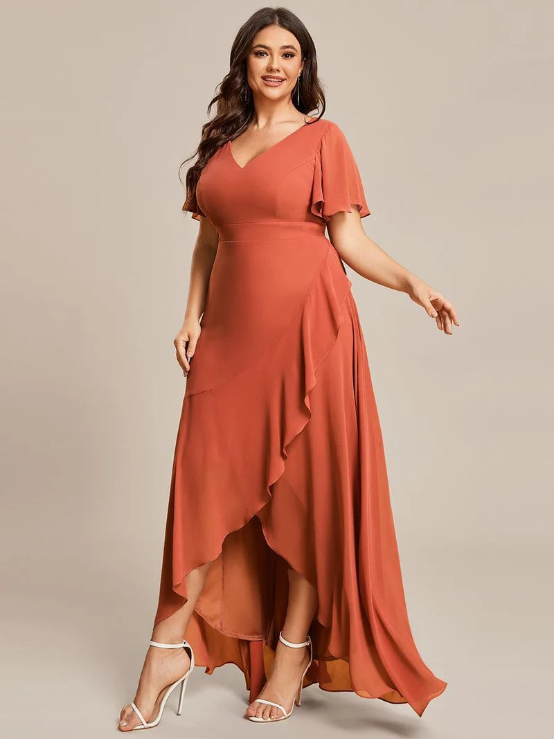 ever OREE|Robe demoiselle d'honneur Mousseline Ourlet en feuille de lotus Charmante(Vente Finale)