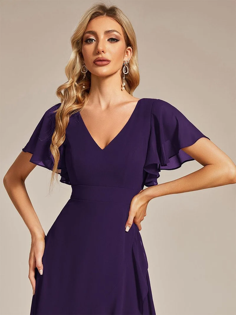 ever OREE|Robe demoiselle d'honneur Mousseline Ourlet en feuille de lotus Charmante(Vente Finale)