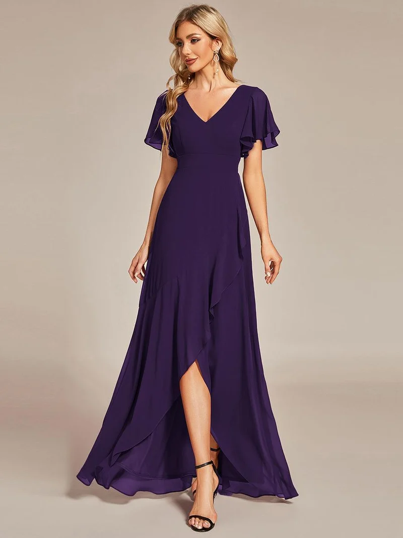 ever OREE|Robe demoiselle d'honneur Mousseline Ourlet en feuille de lotus Charmante(Vente Finale)