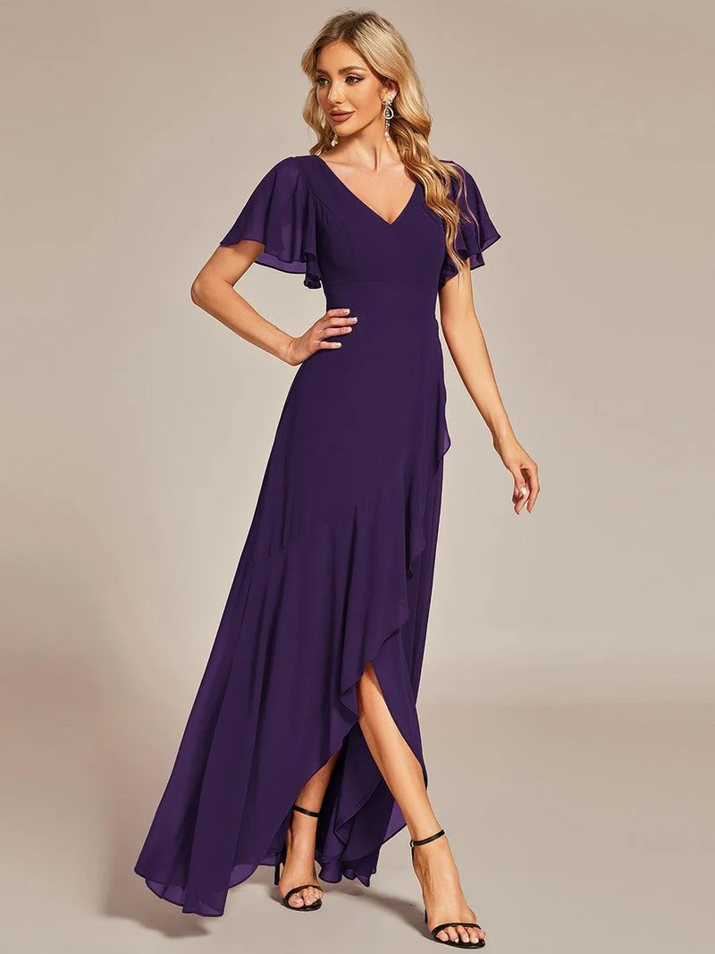 ever OREE|Robe demoiselle d'honneur Mousseline Ourlet en feuille de lotus Charmante(Vente Finale)