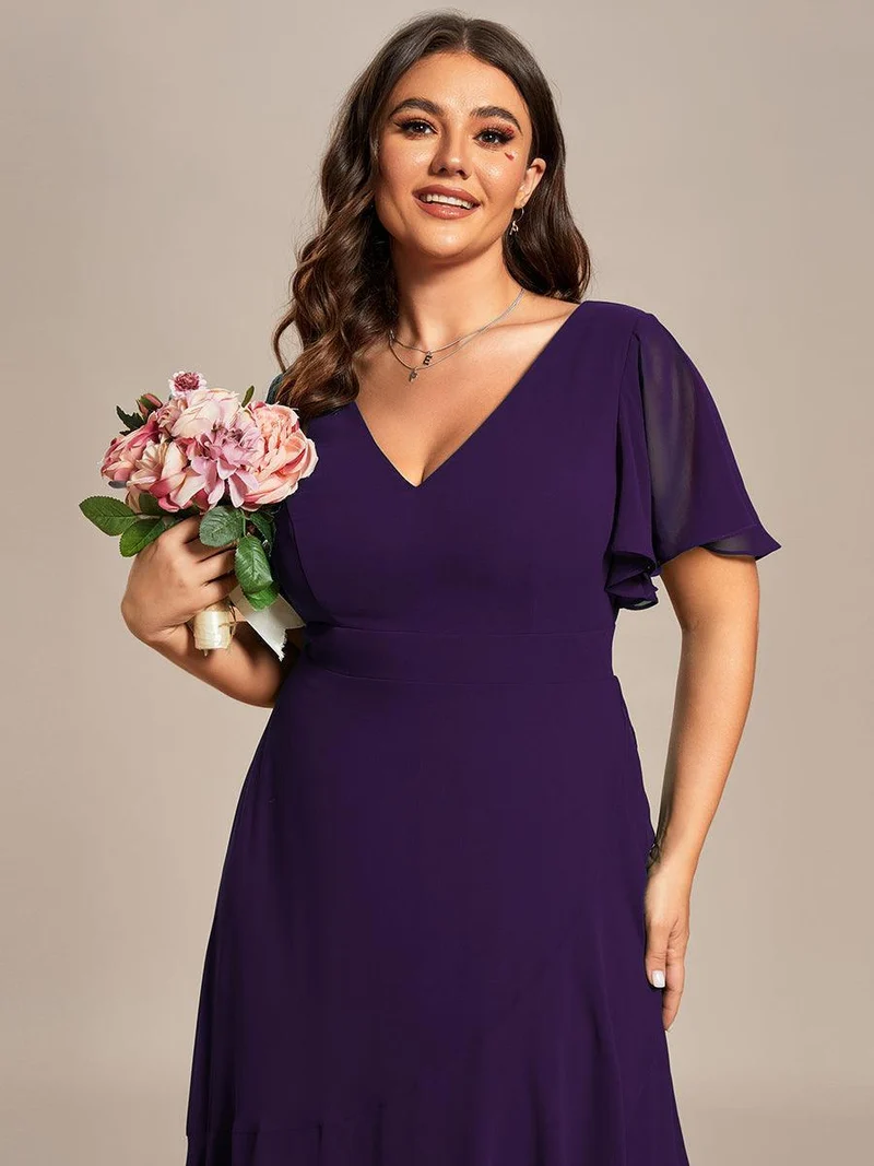 ever OREE|Robe demoiselle d'honneur Mousseline Ourlet en feuille de lotus Charmante(Vente Finale)