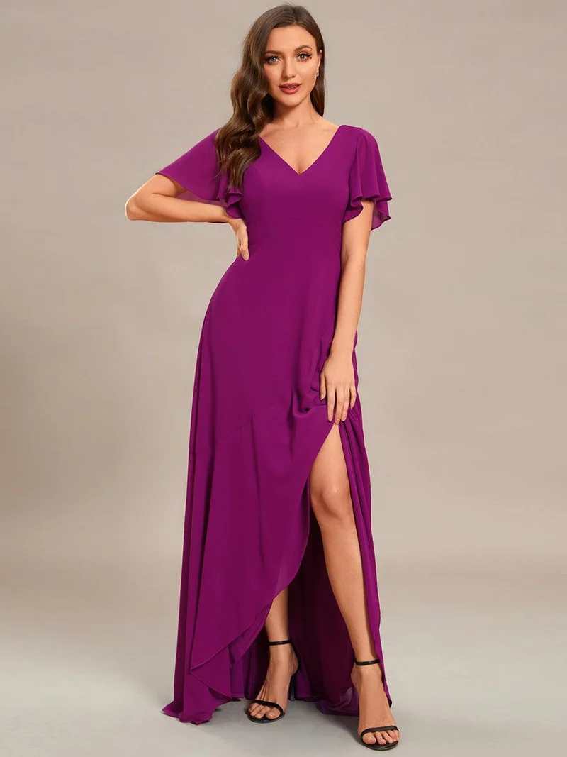 ever OREE|Robe demoiselle d'honneur Mousseline Ourlet en feuille de lotus Charmante(Vente Finale)