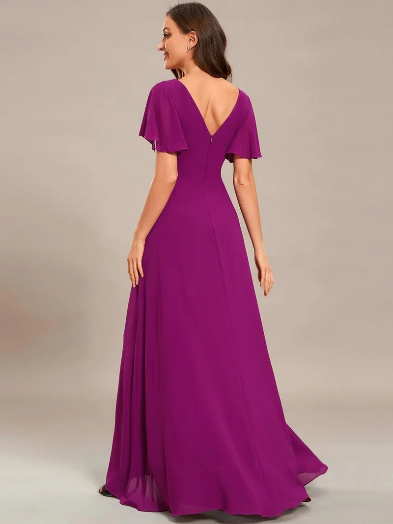ever OREE|Robe demoiselle d'honneur Mousseline Ourlet en feuille de lotus Charmante(Vente Finale)
