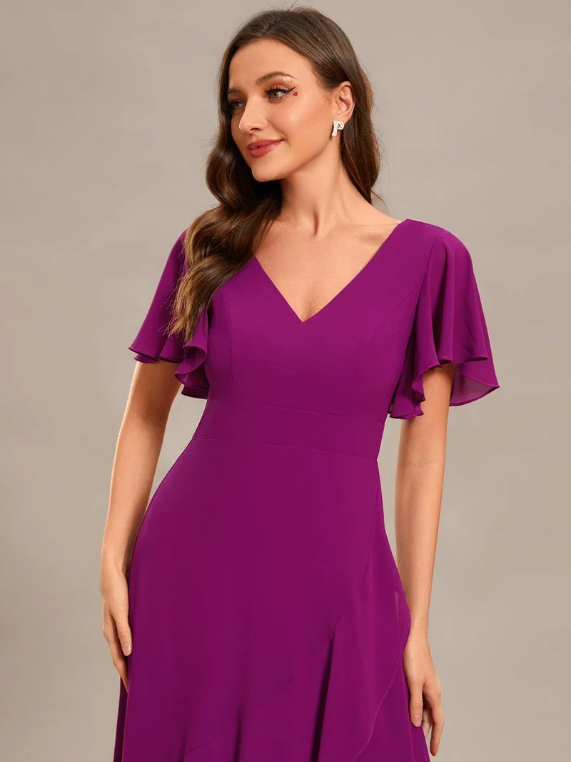 ever OREE|Robe demoiselle d'honneur Mousseline Ourlet en feuille de lotus Charmante(Vente Finale)