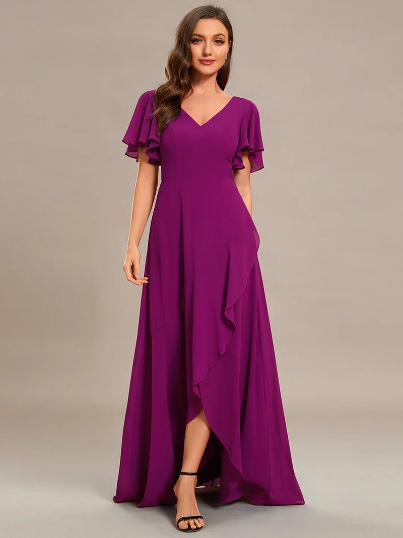 ever OREE|Robe demoiselle d'honneur Mousseline Ourlet en feuille de lotus Charmante(Vente Finale)