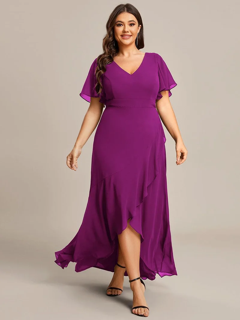 ever OREE|Robe demoiselle d'honneur Mousseline Ourlet en feuille de lotus Charmante(Vente Finale)