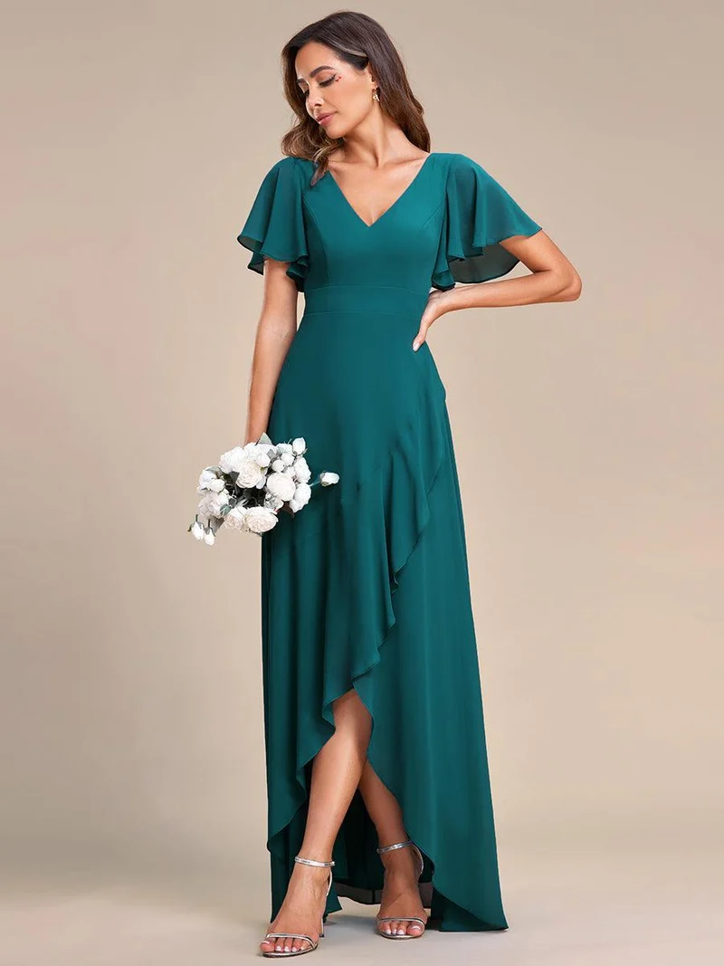 ever OREE|Robe demoiselle d'honneur Mousseline Ourlet en feuille de lotus Charmante(Vente Finale)