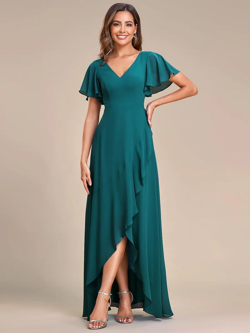ever OREE|Robe demoiselle d'honneur Mousseline Ourlet en feuille de lotus Charmante(Vente Finale)