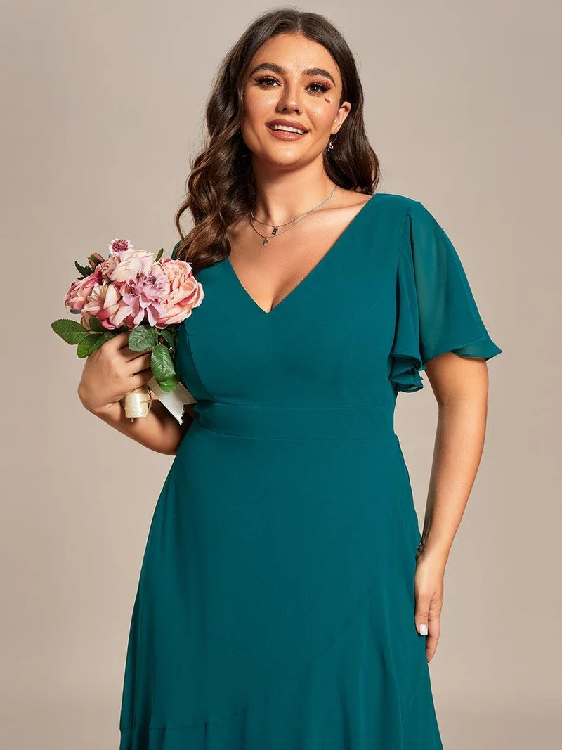 ever OREE|Robe demoiselle d'honneur Mousseline Ourlet en feuille de lotus Charmante(Vente Finale)