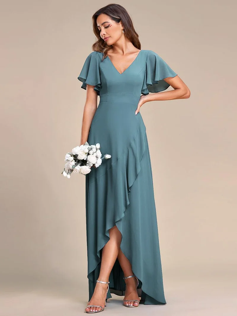 ever OREE|Robe demoiselle d'honneur Mousseline Ourlet en feuille de lotus Charmante(Vente Finale)