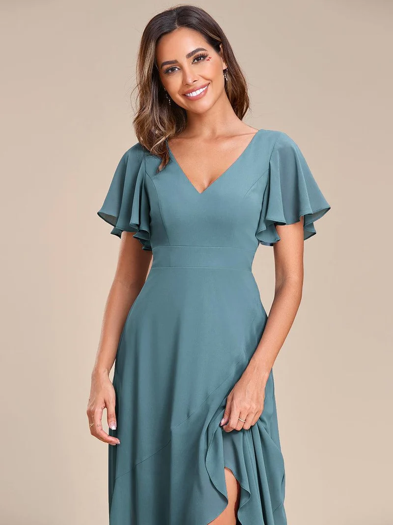 ever OREE|Robe demoiselle d'honneur Mousseline Ourlet en feuille de lotus Charmante(Vente Finale)