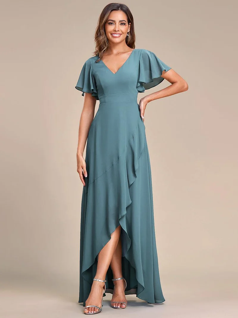 ever OREE|Robe demoiselle d'honneur Mousseline Ourlet en feuille de lotus Charmante(Vente Finale)