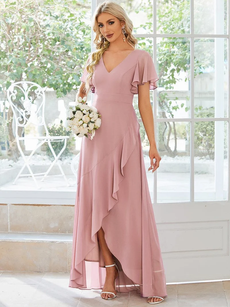 ever OREE|Robe demoiselle d'honneur Mousseline Ourlet en feuille de lotus Charmante(Vente Finale)