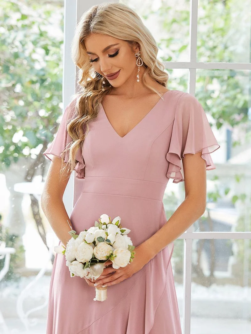 ever OREE|Robe demoiselle d'honneur Mousseline Ourlet en feuille de lotus Charmante(Vente Finale)