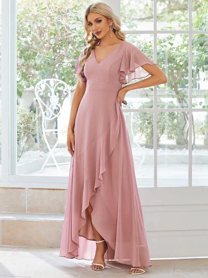 ever OREE|Robe demoiselle d'honneur Mousseline Ourlet en feuille de lotus Charmante(Vente Finale)