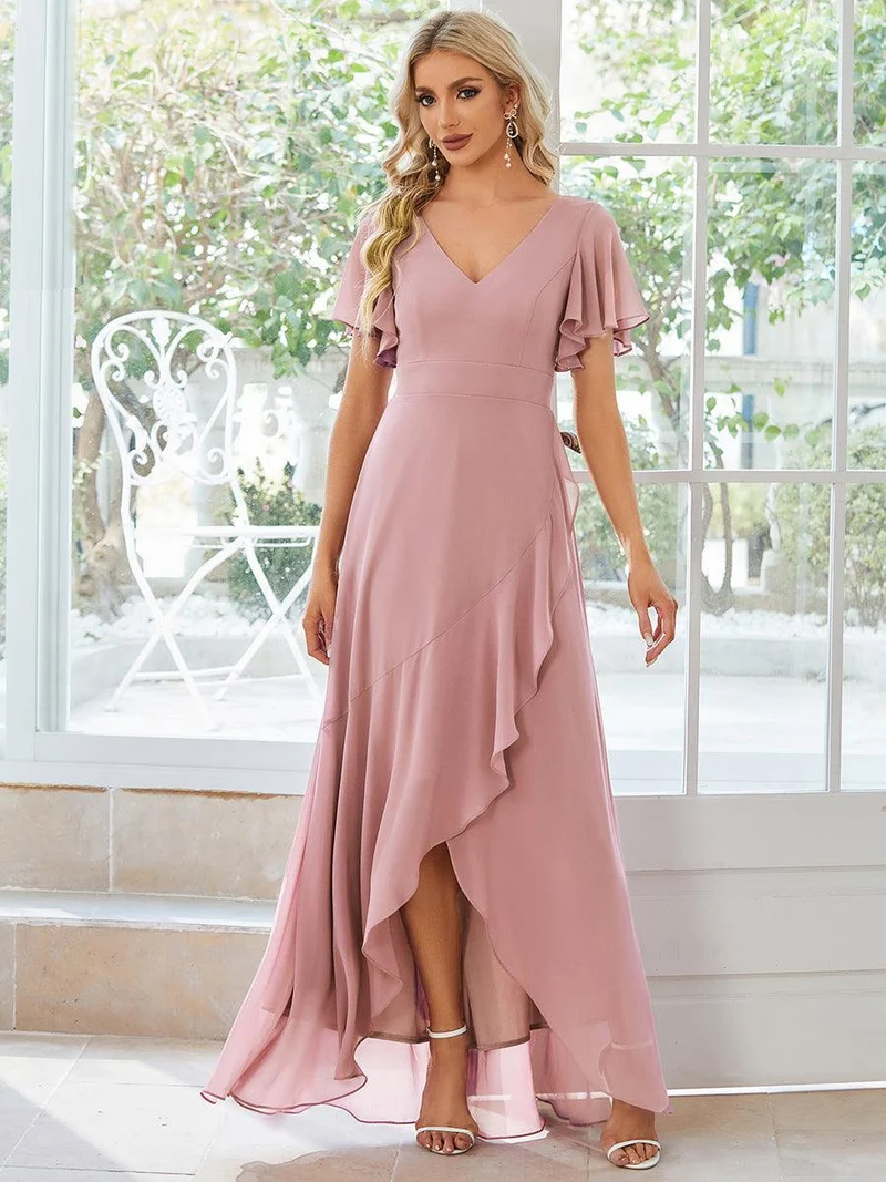 ever OREE|Robe demoiselle d'honneur Mousseline Ourlet en feuille de lotus Charmante(Vente Finale)