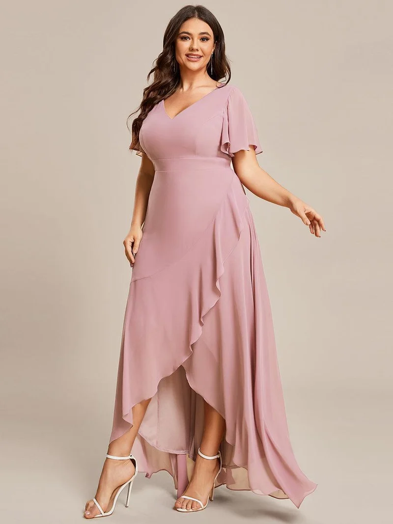 ever OREE|Robe demoiselle d'honneur Mousseline Ourlet en feuille de lotus Charmante(Vente Finale)