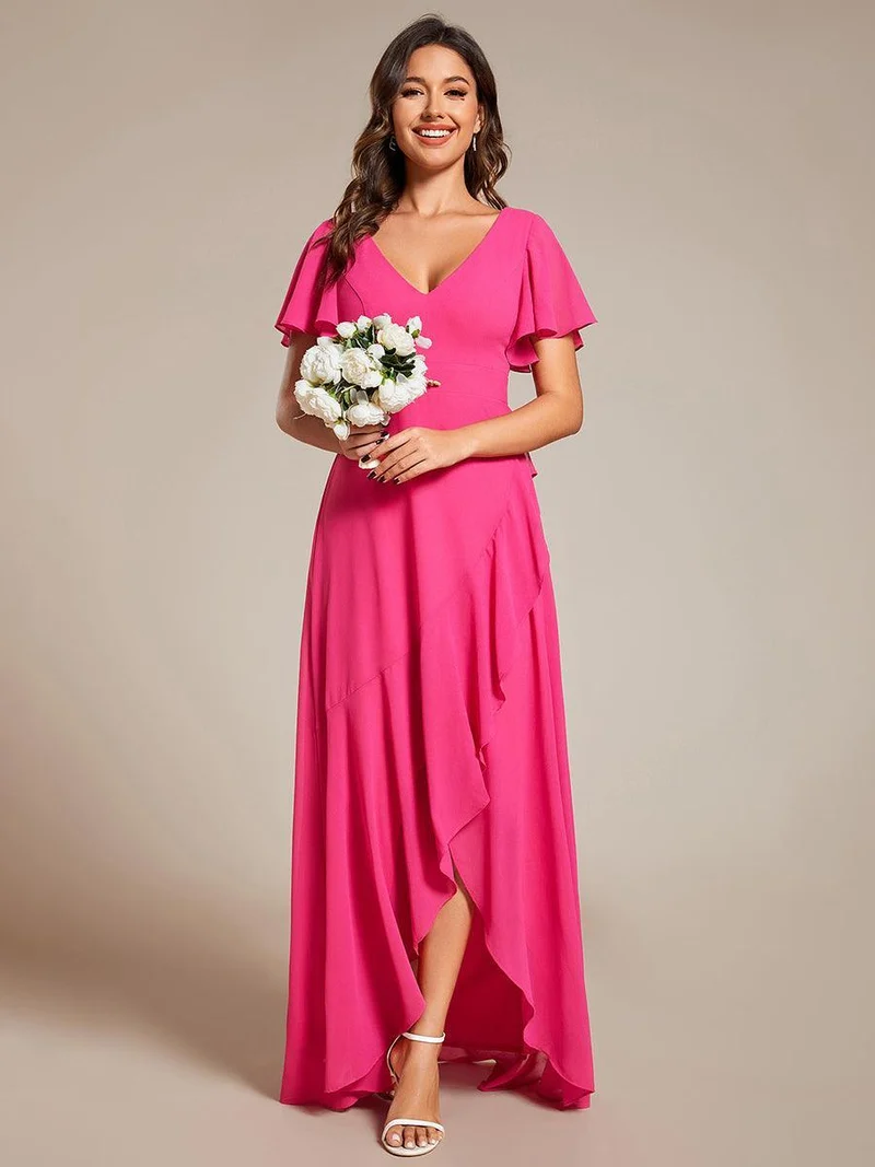 ever OREE|Robe demoiselle d'honneur Mousseline Ourlet en feuille de lotus Charmante(Vente Finale)