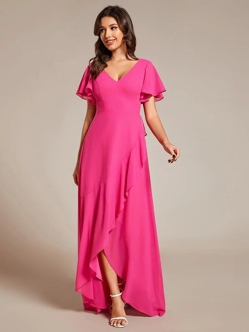 ever OREE|Robe demoiselle d'honneur Mousseline Ourlet en feuille de lotus Charmante(Vente Finale)