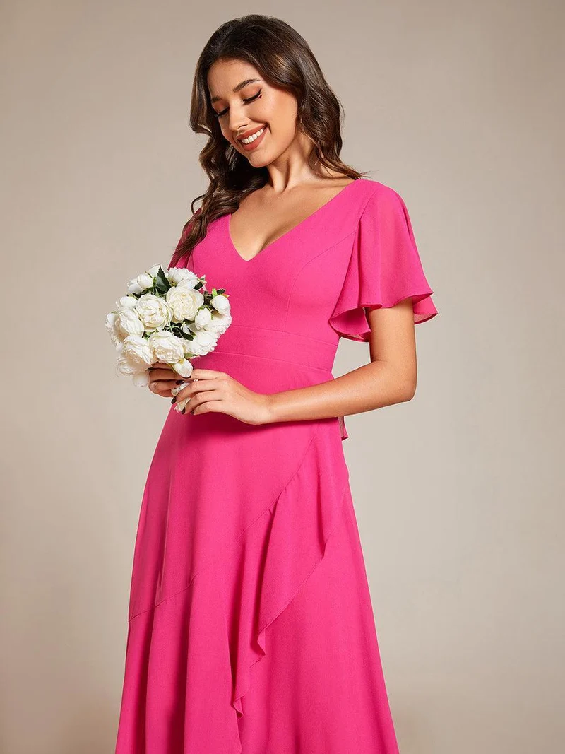 ever OREE|Robe demoiselle d'honneur Mousseline Ourlet en feuille de lotus Charmante(Vente Finale)